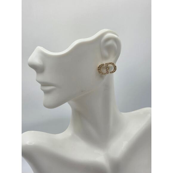 Christian Dior Goldtone Crystal CD Stud Earrings - Picture 13 of 14